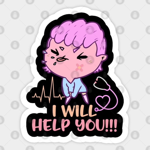 Yumi Kawaii Nurse Pastel Goth and Kawaii pastel goth art Sticker by alcoshirts